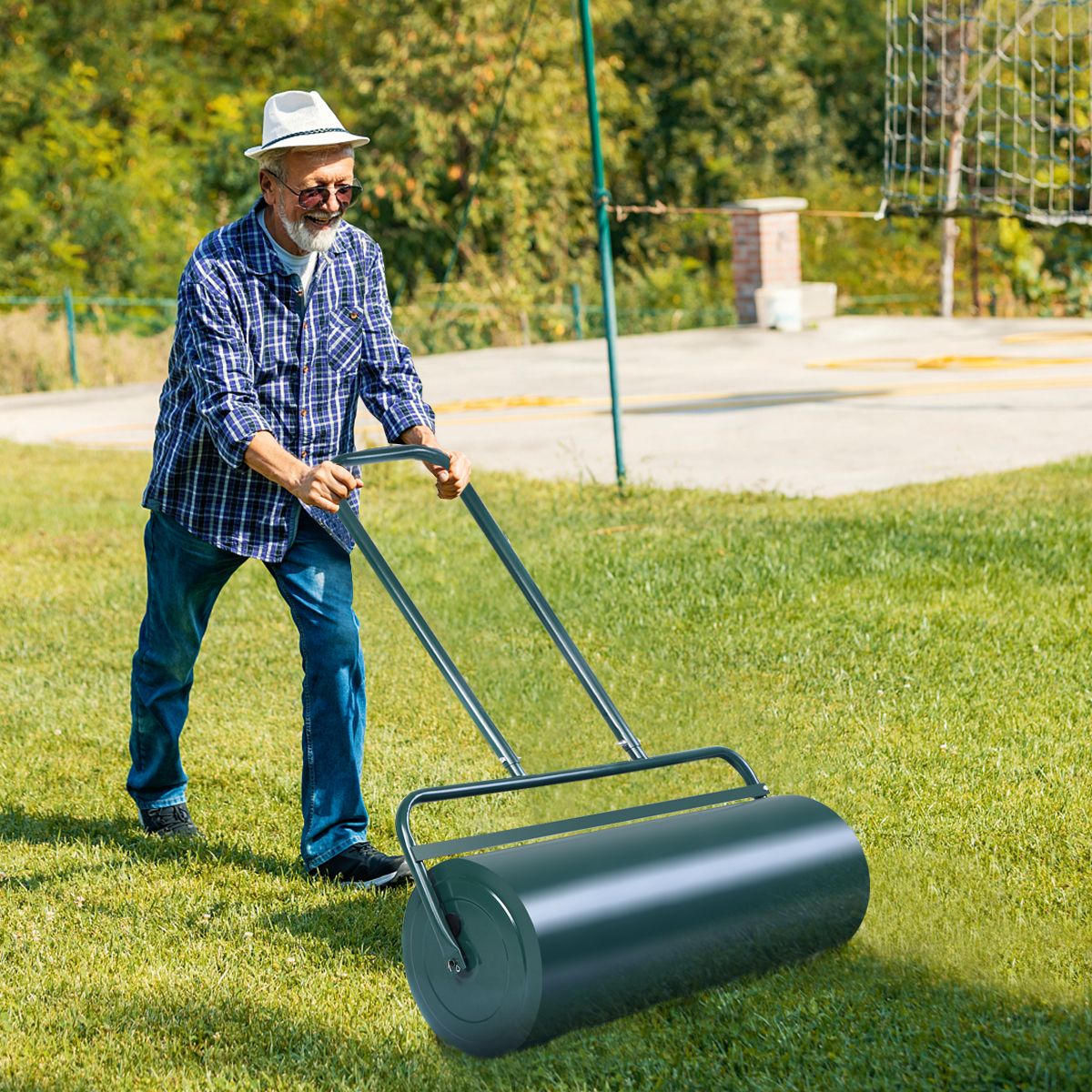 Rasenwalze 90 cm – Handwalze mit 63 L Fassungsvermögen, aus Stahl, grün