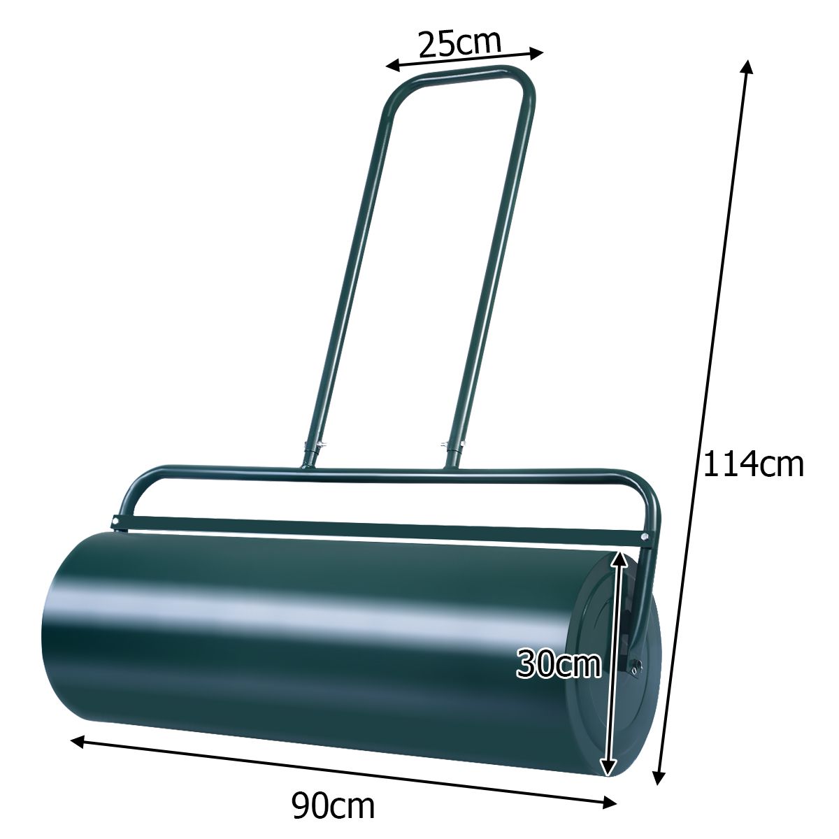 Rasenwalze 90 cm – Handwalze mit 63 L Fassungsvermögen, aus Stahl, grün